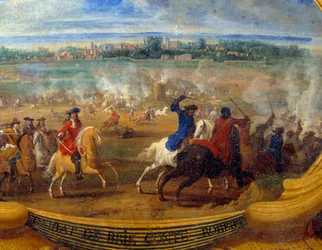 Handlingen af Louis II Prince of Bourbon Conde (Bourbon-Conde) kendt som Grand Conde (1621-1686), Slaget ved Brie Count Robert Detail, Maleri af Frelser Le Conte (Leconte, Le Comte, Lecomte) (1659-1694) Chantilly fra det 17. århundrede, Musee Conde