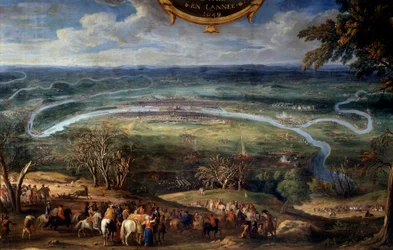 Ludvig II af Bourbons handlinger, Prince of Conde (Bourbon-Conde) (Grand Conde) (1621-1686), blokade af Paris i 1649 under Fronde-maleriet af Frelseren Le Conte (Leconte, Le Comte, Lecomte) (1659) -1694) Chantilly fra det 17. århundrede, Musee Conde