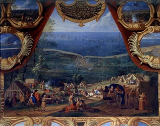 Prins Louis II af Bourbon Condes (Bourbon-Conde) handlinger kendt som Grand Conde (1621-1686): Slaget ved Dunkerque og Furnes (1646) under Trediveårskrigen - Maleri af Frelser Le Conte (Leconte, Le Comte , Lecomte) (1659-1694)