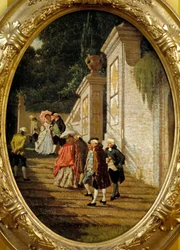 The good ancient times Couples of nobility walking. Painting by Francesco Altamuradani
