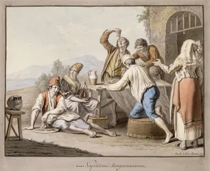 Neopolitanere, der spiser makaroni; Napolitaner Spis macaroni,