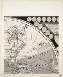 Et nyt og korrekt verdenskort (udsnit), ca. 1774 (koloreret stik)