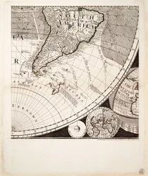 Et nyt og korrekt verdenskort (udsnit), ca. 1774 (koloreret stik)