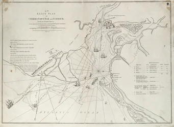 En nøjagtig plan over Charles Town bar og havn, fra en faktisk opmåling med angrebet på Fort Sullivan den 28. juni 1776 af Hans Majestæts eskadre under kommando af Sir Peter Parker.