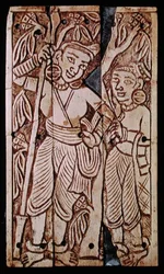 Relief, der forestiller to kvinder under et asoka-træ, fra Begram, 2.-3. århundrede e.Kr. (elfenben)