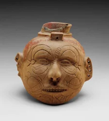 Head Effigy Vessel (buffware med rødt slippigment)