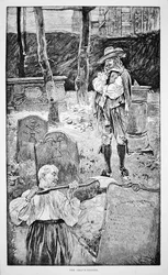 Livet i New England i det 17. århundrede - Gravgraveren (litho)