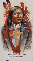 Det hvide skjold fra den sydlige Cheyenne-stamme (farvelitografi)