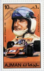 Emirates Arab Units-stempel, der repræsenterer den skotske bilist Jackie Stewart (Ne 1939)