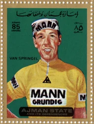 UAE-stempel, der repræsenterer cykelrytteren Herman Van Springel (Ne 1943).