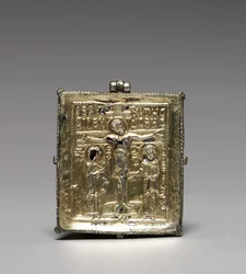 Enkolpion med korsfæstelsen (forrest) og de hellige Theodore og George (bagest)