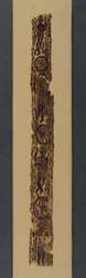 Ornamental skulderbånd fra en tunika, 600-650 (tæppevæv med supplerende skudindpakning, ufarvet hør og farvet uld)