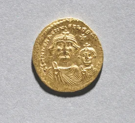 Solidus med Heraclius og hans søn Heraclius Constantine (forside), c.616-625 (guld) (se CVL 499741 for bagside)