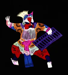 Figur fra Pekin-operaen. Bemalet papirklip eller "Jian Zhi", kinesisk folkekunst, Pekin.