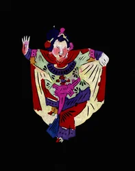 Kvindelig figur fra Pekin-operaen, danser. Bemalet papirklip eller "Jian Zhi", kinesisk folkekunst, Pekin.