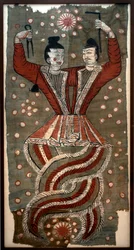 Fuxi og Nuwa, fundet i gravene på Astana Cemetery, Turfan (malet silke)