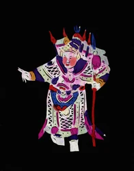 Mandlig karakter fra Pekin-operaen. Bemalet papirklip eller "Jian Zhi", kinesisk folkekunst, Pekin.