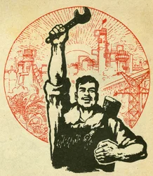 Portræt af arbejderen fra Folkerepublikken Kina. Illustration de propagande, i "Manuel pour bien dessiner", Pekin
