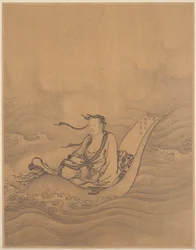 Sage Floating on Lotus Leaf (albumblad; blæk på silke)