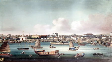 Havnen i Kanton (Kina) omkring midten af det 19. århundrede. Anonymt kinesisk maleri.