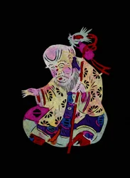 Yaowang Dian, taoistisk gud for medicin. Bemalet papirklip eller "Jian Zhi", kinesisk folkekunst, Pekin.