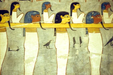 Det gamle Egypten, Maleri, Underverdenens guder tøjret til Hathor, guddommelig ko, trækker solbarken, Ramses I