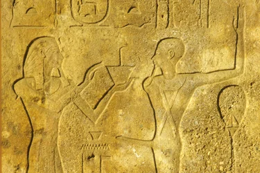 Det gamle Egypten, vægmaleri/udskæring, Karnak/Luxor-templet, Hatshepsut tilbyder røgelse til Gud Min