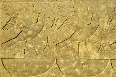 Det gamle Egypten, Vægmaleri/skulptur, Lapwings, der repræsenterer de forskellige stammer i Egypten, Karnak-templet, Luxor (foto)