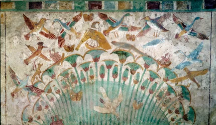 Det gamle Egypten: dyr i et papyrusdække, kalkstensfragment fra Neferhoteps grav, ca. 1400 f.Kr. 18. dynasti, Dimension 43x74 cm Paris, Louvre-museet - Egyptisk oldtid: dyr i et papyrusdække, Kalkstensfragment fra Neferhoteps grav