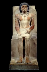 Egyptisk antikviteter: kalkstensstatuette af Kai, sjakalens administrator. Fra Saqqara. Det gamle imperium, 5. dynasti. Paris, Louvre-museet