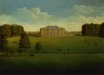 En udsigt til Gautby Hall, Lincolnshire fra den anden side af søen
