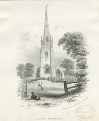 Clifton Campville Church: litografi (vignetteret)