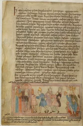 Cotton Claudius B. IV, f.58v En scene, der viser angelsaksisk retfærdighed, illustration fra (vellum)