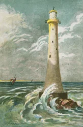 Eddystone Lighthouse ud for Plymouth (farve litho)