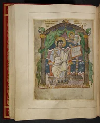 Evangelistportræt af Sankt Matthæus fra Æthelstan-evangelierne (også kendt som Kroningsevangelierne)