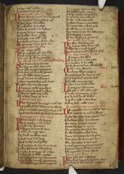 Harley MS 2558 f.8r, Novele cirurgerie, uddrag (365 linjer). En samling af medicinske opskrifter i anglo-normanniske vers (vellum)