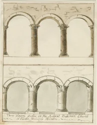 Interiør af Hints Church: pen og vask tegning, nd [c 1750] (tegning)