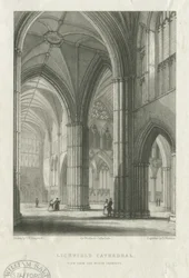 Interiør af Lichfield Cathedral - Krydsning fra det nordlige tværskib: gravering, nd [midten af det 19. århundrede] (tryk)