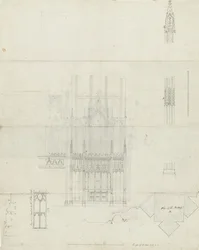Interiør af Lichfield Cathedral - Reredos to Altar: pentegning, nd [c 1780] (tegning)