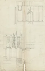 Interiør af Lichfield Cathedral - West End of Choir: pentegning, nd [c 1780] (tegning)