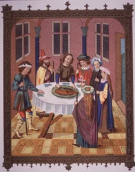 Jødisk påskeceremoni (farve litho)