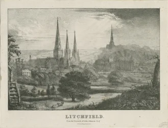 Lichfield - North West View: litografi, og [?19. århundrede] (tryk)
