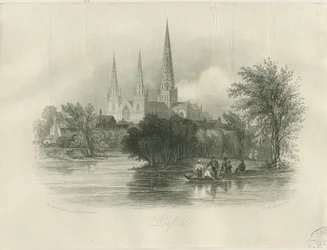 Lichfield Cathedral - South West View: gravering (vignetteret), nd [c 1842] (print)