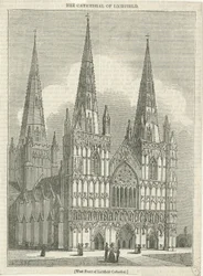 Lichfield Cathedral - Vestfronten: træsnitsgravering og [?1800-tallet] (tryk)