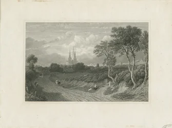 Lichfield Cathedral - West View (fjern): gravering og [?1700-tallet] (tryk)