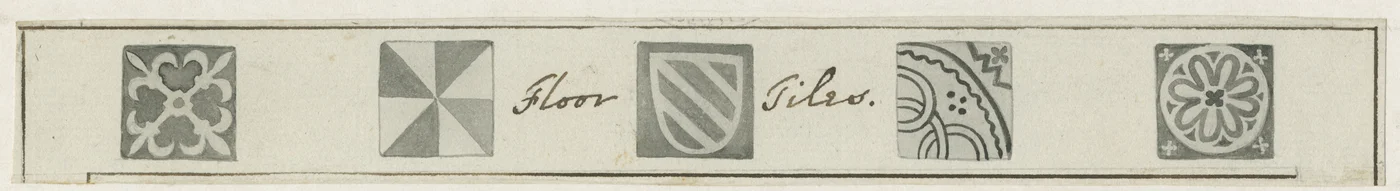 Mavesyn Ridware - Gulvfliser i Mavesyn Mortuary Chapel: sepia tegning, nd [?sent 18. århundrede] (tegning)