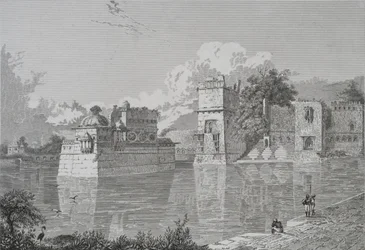 Palace of Rani Bhim og Pudamundi i Cheetor (Cheetor, Udaipur State) (gravering)