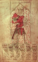 Roy 20 A II f.4r Kong Arthur og de tredive kongeriger skrevet under Edward II