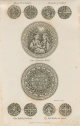 Tutbury - Plate of Medieval Coins: gravering, nd [c 1832] (tryk)