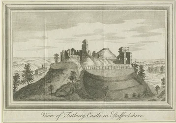 Tutbury Castle - East View: gravering, nd [1731] (tryk)